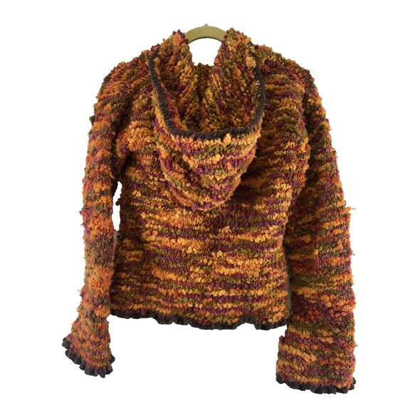 ECC Ecuadorian Clothing Company Wool Hood Full Zip Sweater Orange Textured Small - Picture 6 of 16